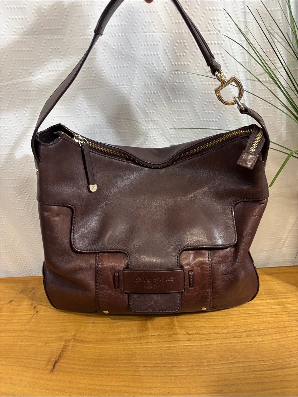 Kate Spade brown leather hobo handbag